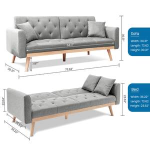 Sofá Moderno Tapizado Convertible en Cama, Sofá Cama de Lino, Sofá de Dos Plazas con Armazón de Madera para el Hogar - Gris Claro - Product Image 6