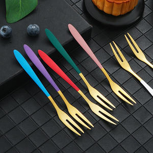 Stainless Steel Fruit <b>Forks</b> Colorful <b>Dessert</b> <b>Forks</b> For Cake Mooncake Household Use Solid Color Design YT A017 - Product Image 4
