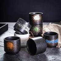 수제 200ML 일본 빈티지 매트 세라믹 커피 컵과 찻잔 및 접시에 대한 손잡이없이 유약 물
