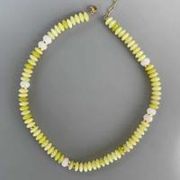 Collier unisexe tendance en pierres naturelles jaune citron, perles rondes, chaîne de clavicule DIY, cadeau