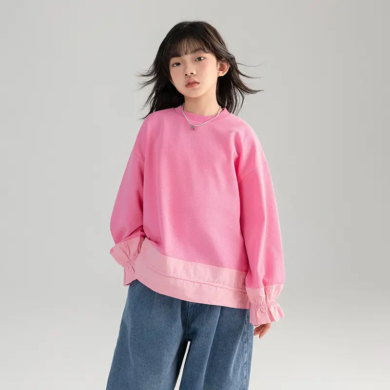 Trẻ Em Giản Dị Quá Khổ Tops Dài Tay Áo Áo Nỉ Cho Trẻ Em Cô Gái Cotton Vải O-Cổ Hoodies Cho Cô Gái Tuổi Teen 5-15years