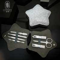 Coffret de manucure et coupe-ongles Longhui 7-en-1 en cuir PU en forme d'étoile, 7 outils à ongles avec ciseaux de beauté – Cadeau de Noël