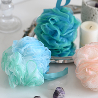 Vente en gros de pouf éponge de douche en luffa éponge de douche PE bleue personnalisée écologique pour le corps éponge de douche en filet à récurer