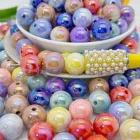 Perles rondes en acrylique irisées de 16 mm avec revêtement UV, trou droit, breloques lâches pour la fabrication de bijoux DIY
