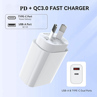 Chargeur mural intelligent pour téléphone portable avec double port USB, PD3.0 Type C QC, prise AU, super durable, 20W 18W