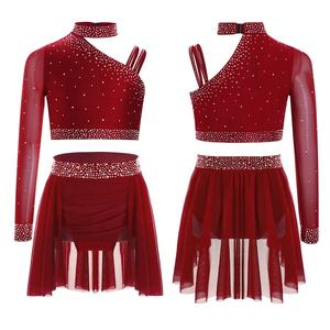 Conjunto de Danza para Niñas de 6 a 16 Años, Top Corto Único con Falda para Patinaje Artístico, Gimnasia, Danza Lírica, Danza Moderna, Clase de Competición - Product Image 5