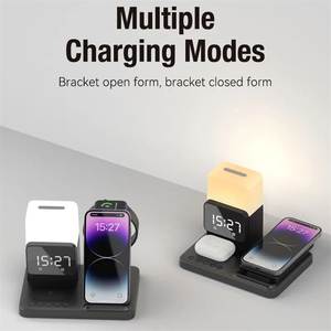 6 In 1ไร้สายชาร์จขาตั้งนาฬิกาปลุกแม่เหล็กโคมไฟFastชาร์จDock Stationสําหรับ<span class=keywords><strong>iPhone</strong></span> 14 13 12 11 IWatch 8 <span class=keywords><strong>7</strong></span> AirPods - Product Image 6