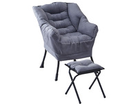 Fauteuil d'appoint moderne capitonné en suède avec repose-pieds ottoman, pieds en métal, siège inclinable pour salon