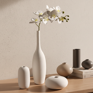 JM1 Moderno Jarrón <span class=keywords><strong>Pequeño</strong></span> de Cerámica y Resina para Suelo, Diseño Ecológico con Rayas Mate para Hierba de Pampas, Hogar, Jardín, Sala de Estar - Product Image 1