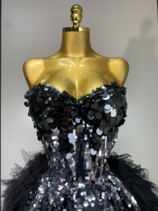 Completo Due Pezzi Nero con Paillettes Scintillanti, Abito Aderente Elasticizzato <span class=keywords><strong>Mini</strong></span> per Feste Serali, Balli di Gala, Compleanni e Celebrazioni - Product Image 5