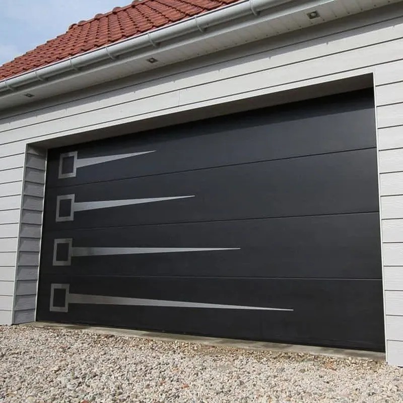 Porta de garagem em liga de alumínio seccional moderna, porta vertical automática americana cor preta