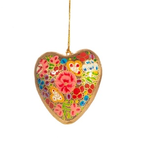Juego de 2 decoraciones de corazón de Navidad Mache de papel de Cachemira hechas a mano de alta calidad para el hogar Decoración de Navidad única y elegante - Product Image 1