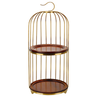 Support à dessert de luxe en forme de cage à oiseaux dorée à 2 niveaux avec dôme en verre pour le thé de l'après-midi