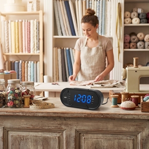 Radio-réveil avec écran LED bleu de 1,2 pouces, récepteur Bluetooth double canal FM, réveil radio - Product Image 2