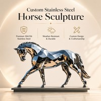 Sculpture de cheval géométrique moderne en acier inoxydable poli miroir, grande statue d'animal en métal pour la décoration paysagère extérieure du jardin