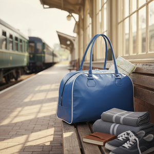 Sac de sport vintage bleu, sac de voyage de taille moyenne avec fermeture à glissière - Product Image 3