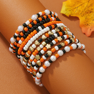 Cartoon Beaded Bracelet <b>Set</b> Halloween Accessories Multi Layered Polymer <b>Clay</b> Pumpkin Skull Charm Women's Fashion Jewelry - Product Image 4