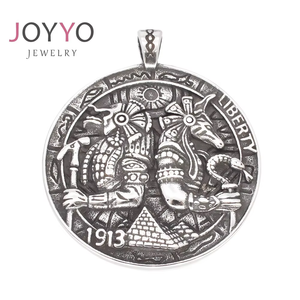 Ciondolo da uomo in acciaio inossidabile stile punk con piramide, moneta con ciondoli cubani antichi e re dell'Egitto, per motociclisti - Product Image 5