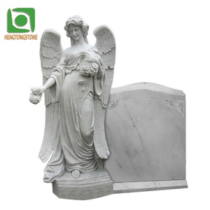 Sculpture en pierre tombale d'ange sculptée à la main en marbre blanc utilisé par cimetière - Product Image 1