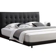 Cadre de lit gris foncé avec tête de lit capitonnée en similicuir, écologique, lit confortable, base de support métallique stable, moderne, pour chambre simple ou double