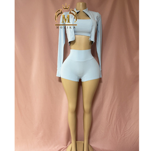 Nuevo Conjunto Deportivo para Mujer, Chaqueta Corta Gruesa Sólida + Chaleco + Pantalones Cortos, Conjunto de 3 Piezas, Ropa Deportiva Informal para Mujer - Product Image 2