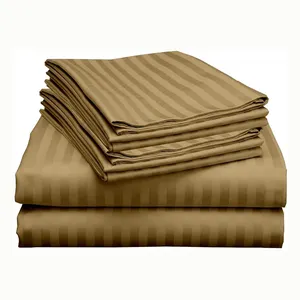 Deep Pocket Fitted Sheet Set 4 Piece Super Soft Brushed Stripe Bed Sheet