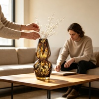 Vase de sol floral nordique moderne en verre borosilicate haute résistance, vases ambrés personnalisés en gros, design unique, résistant aux hautes températures