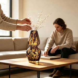 Vase de sol floral nordique moderne en verre borosilicate haute résistance, vases ambrés personnalisés en gros, design unique, résistant aux hautes températures - Product Image 6