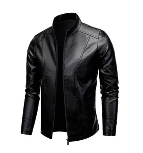 New High Quality Classic Biker Motorcycle Pu Faux Blazer <strong>Slim</strong> <strong>Fit</strong> Windproof Black Leather <strong>Jacket</strong> for Mens Chaqueta De Cuero - Product Image 1