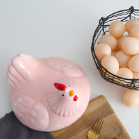Eiermandje van blauw roze rotan, keramiek, metaaldraad, milieuvriendelijk, modern huisdecor, kipvormig, fruitmand, keukenopbergbak