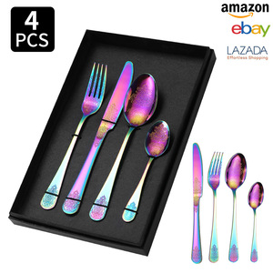 Juego de Cubiertos de Acero Inoxidable de Lujo Retro, 4 Piezas, Diseño en Relieve, Cuchillo, Tenedor, Cuchara, Regalo de Boda - Product Image 5