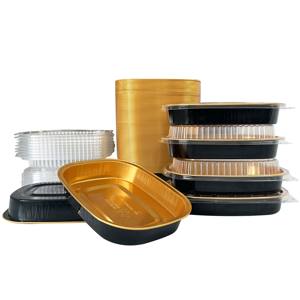 Bandeja <span class=keywords><strong>de</strong></span> Aluminio Negra Dorada Apta para Horno <span class=keywords><strong>de</strong></span> 10-70 oz, Bandeja para Comida con Tapa <span class=keywords><strong>de</strong></span> Plástico PET, Caja <span class=keywords><strong>de</strong></span> Empaque para Alimentos Congelados <span class=keywords><strong>de</strong></span> Supermercado - Product Image 1