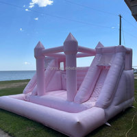 GMY Gonflables Rose pastel Maison gonflable avec toboggan et fosse à balles Gonflabile Tobogane Accessoires de terrain de jeu intérieur