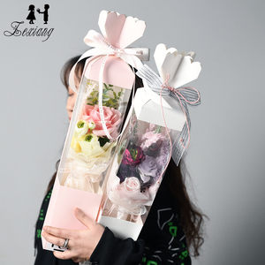 Qiao — boîte à fleurs roses de bonne qualité, 5 pièces/paquet, en papier, d'emballage cadeau en PVC, 3 tailles, vente en gros - Product Image 5