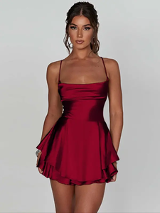 Romper Bandeau de satén a la moda, dobladillo en capas, Mono Blanco, imprescindible para la noche - Product Image 3