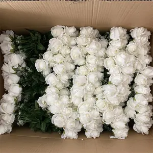 Wedding Rose Bouquets Artificial Flower Bunch Closed Roses Bunches 11 Heads White Flower Bouquet