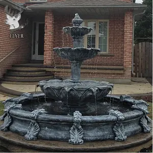 Fontaine d'eau en marbre de grande taille pour jardin extérieur granit pierre décorative à 3 niveaux à vendre vente en gros