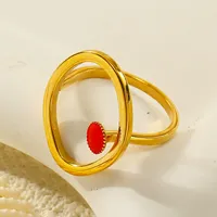 Übergroßer Hohler Ovaler Edelstahlring mit Leuchtend Roter Emaille-Einlage Stilvoller Modischer Statement-Fingerring für Frauen Tägliches Tragen