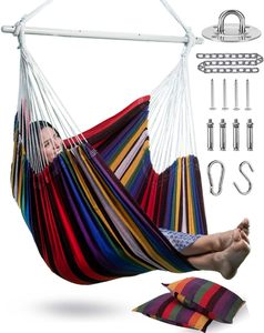 Fauteuil suspendu <span class=keywords><strong>XXL</strong></span> avec 2 coussins pour patio, véranda, chambre, jardin, intérieur et extérieur, comprend des kits de fixation - Product Image 6