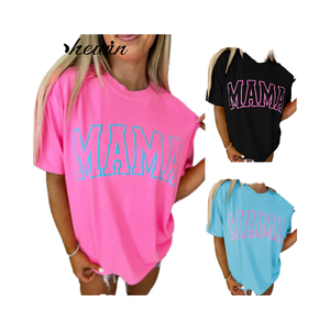 <span class=keywords><strong>Dear</strong></span>-Lover, venta al por mayor, camiseta transpirable de punto de verano informal de alta calidad para mujer, camiseta gráfica con letras <span class=keywords><strong>MAMA</strong></span>, ajuste holgado, envío aéreo - Product Image 4