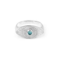 Bague signet Gemnel en laiton plaqué or 18 carats avec zircon et rhodium, motif œil maléfique et pierre turquoise, pour femme
