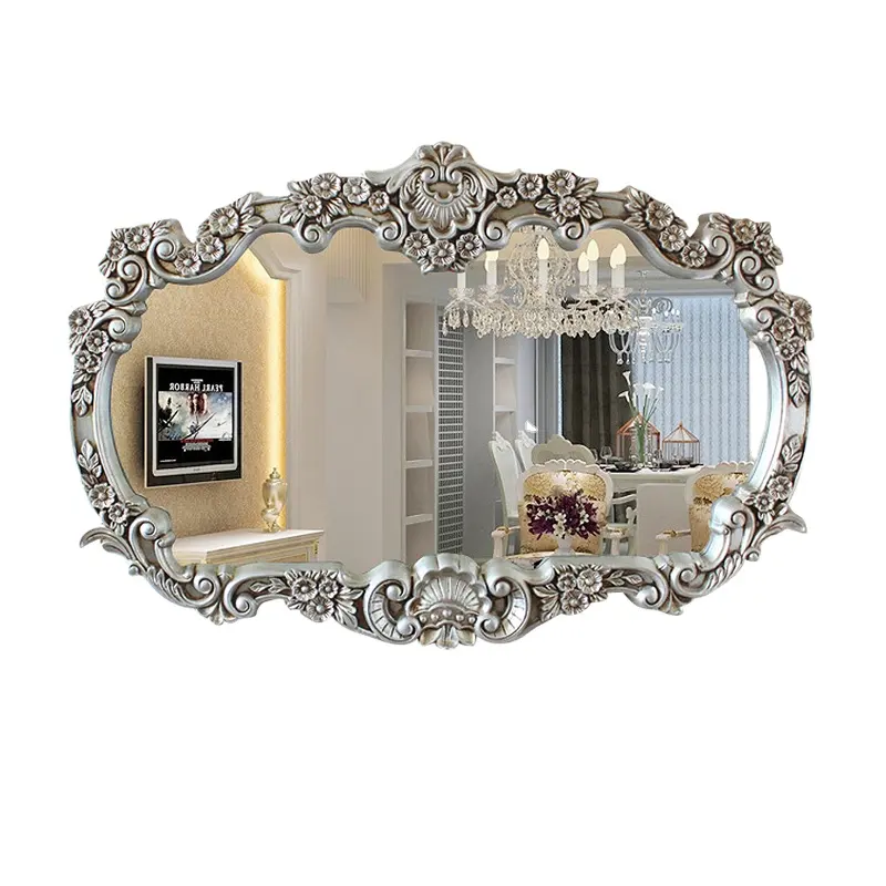 ديكور المنزل الفرنسية العتيقة الذهب الفضة الباروك مرآة الرجعية النمط الكلاسيكي جدار مرآة عتيقة