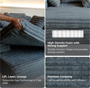 Vacuum Compression Corduroy Sectional Modular Couch Set for Living Room Furniture Bed <b>Sleeper</b> Fluffy Comfortable - Product Image 2
