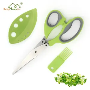 Di alta Qualità In Acciaio Inox Multiuso 5 Lame Cucina Herb Forbici e Pettine di Pulizia con Herb Stripper Set Utensili Da Cucina