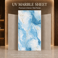 Panneau mural en PVC brillant MORLENX, motif vague abstrait bleu ciel, feuille de marbre UV pour projet d'aménagement intérieur de complexe hôtelier