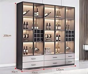 Armoire en métal de 44 pouces H Armoire de salon à <span class=keywords><strong>vin</strong></span> éclairée à 3 niveaux Étagères réglables Panneau arrière en miroir Portes en <span class=keywords><strong>verre</strong></span> trempé - Product Image 3