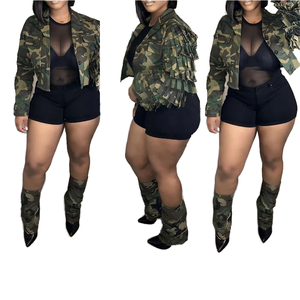 Abrigo Casual de Mujer para Primavera, Tejido, con Parches de Camuflaje, Mezcla de Lana, Transpirable, Cuello en V - Product Image 1