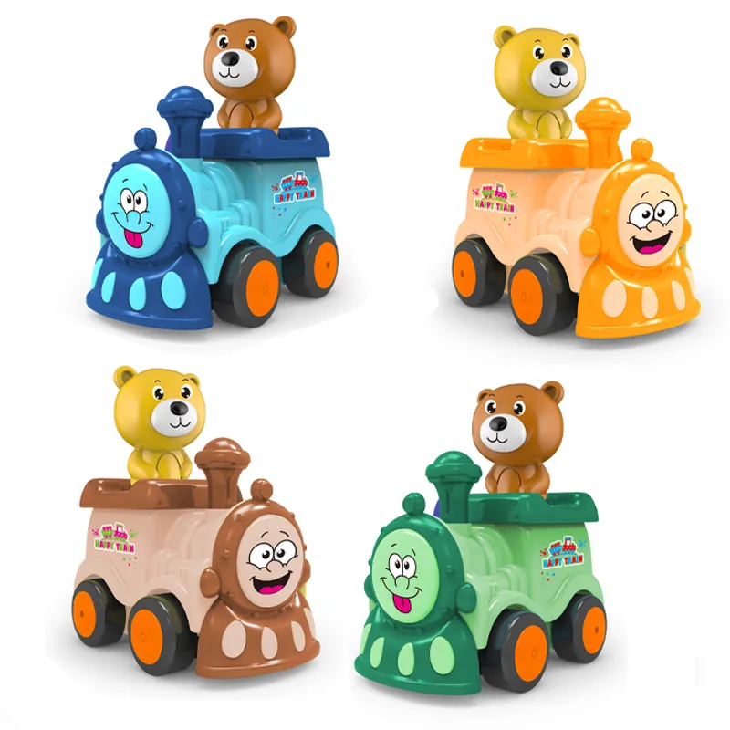 QS Low Price Cute Cartoon Press Forward Toys Vehicle Kids Toddle Early Learning Inertial Pressing Slide Train Toys For Children