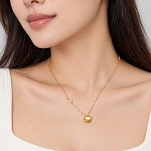 สร้อยคอหัวใจทองคำ สแตนเลสชุบทอง 14K แบบสุญญากาศ จี้รูปหัวใจเปิด สายยาว 44+5 ซม. - Product Image 5
