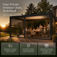 Pergola motorisée en aluminium avec finition thermolaquée, toit à lames orientables, éclairage RGB étanche, portes vitrées - Design inspiré de la nature